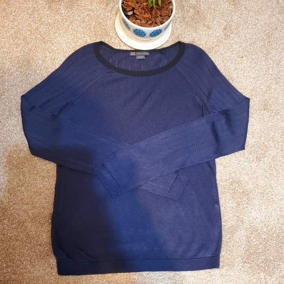 ARMANI EXCHANGE LIGHT WEIGHT LONG SLEEVE CREW NECK NAVY BLUE SWEATER BLOUSE. SML - Picture 9 of 11
